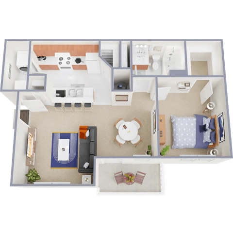 Floor plan for 1 bed, 1 bath, 755 sqft